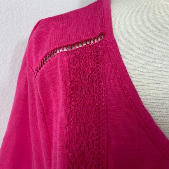 Terra & Sky Pink Knit Crochet Top 3X (24-26W) Short Sleeves Pullover Cot/Poly - Picture 3 of 10